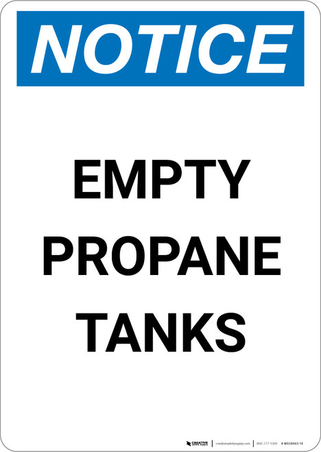 Notice: Empty Propane Tanks - Portrait Wall Sign