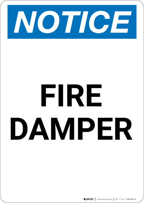 Notice: Fire Damper - Portrait Wall Sign
