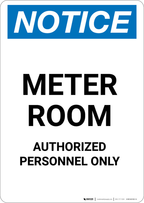 Notice: Meter Room Authorized Personnel Only - Portrait Wall Sign