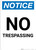 Notice: No Trespassing Large Font - Portrait Wall Sign