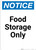 Notice: Food Storage Only - Portrait Wall Sign