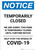Notice: Temporarily Closed - Park Closed Until Further Notice Portrait - Wall Sign