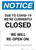 Notice: Due To Covid-19 We Are Currently Closed - We Will Reopen on Date Portrait - Wall Sign