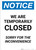Notice: We Are Temporarily Closed - Sorry For Inconvenience Portrait - Wall Sign