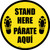 Stand Here Parate Aqui Shoe Prints Bilingual Yellow Circular - Floor Sign