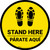 Stand Here Parate Aqui Shoe Prints Bilingual Black Border Circular - Floor Sign