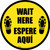 Wait Here Espere Aqui Shoe Prints Bilingual Black Border Circular - Floor Sign