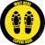 Wait Here Espere Aqui Shoe Prints Yellow Black Border Circular - Floor Sign