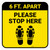 Please Stop Here 6 Ft Apart Shoe Prints Yellow Square - Floor Sign