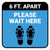 Please Wait Here 6 Ft Apart Shoe Prints Blue Square - Floor Sign