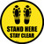 Stand Here Stay Clear Shoe Prints Black Border Circular - Floor Sign