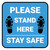 Please Stand Here Stay Safe Shoe Prints Blue Square - Floor Sign