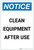 Notice: Clean Equipment After Use Portrait - Label