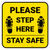 Please Step Here Stay Safe Shoe Prints Yellow Square - Floor Sign