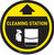 Cleaning Station Arrow With Icon Yellow - Circular - Floor Sign