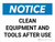Notice: Clean Equipment And Tools After Use Landscape - Wall Sign
