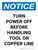 Notice: Turn Power Off Before Handling Tool Or Copper Line Portrait - Wall Sign