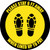 Please Stay 6 Ft Away When Lined Up To Pay Shoe Prints Yellow Black Border - Circular - Floor Sign