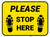 Please Stop Here Shoe Prints Yellow Rectangle - Floor Sign