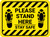 Please Stand Here Stay Safe Shoe Prints Hazard Stripes Rectangle - Floor Sign