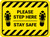 Please Step Here Stay Safe Shoe Prints Hazard Stripes Rectangle - Floor Sign