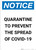 Notice: Quarantine to Prevent COVID-19 ANSI Portrait - Wall Sign