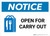 Notice: Open For Carry Out with Icon Landscape - Wall Sign
