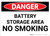 Danger: Battery Storage No Smoking - Wall Sign