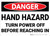 Danger: Hand Hazard Turn Power Off - Wall Sign