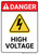 Danger: High Voltage With Yellow Hazard Portrait - Wall Sign