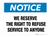 Notice: Right to Refuse Service - Wall Sign