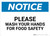 Notice: Please Wash Your Hands For Food Safety - Wall Sign