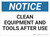 Notice: Clean Equipment Tools After Use - Wall Sign