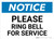Notice: Please Ring Bell For Service - Wall Sign