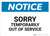 Notice: Sorry Temporarily Out Of Service - Wall Sign
