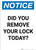 Notice: Did You Remove Your Lock Today - Portrait Wall Sign