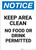 Notice: Keep Area Clean No Food or Drink - Portrait Wall Sign