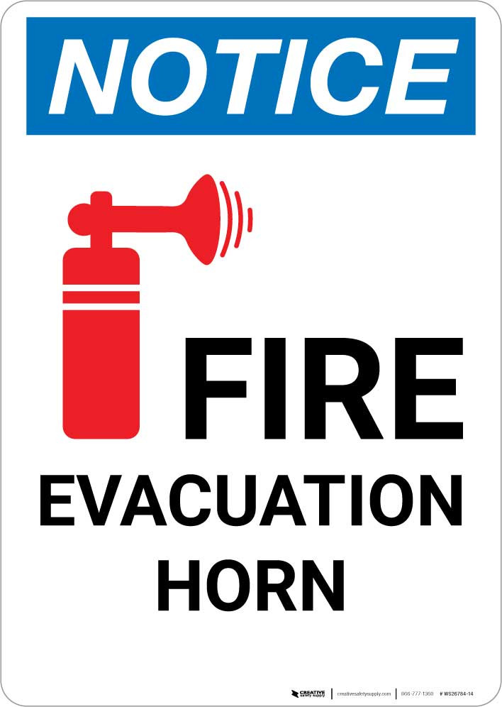 Notice Fire Evacuation Horn with Icon Portrait 5S Today