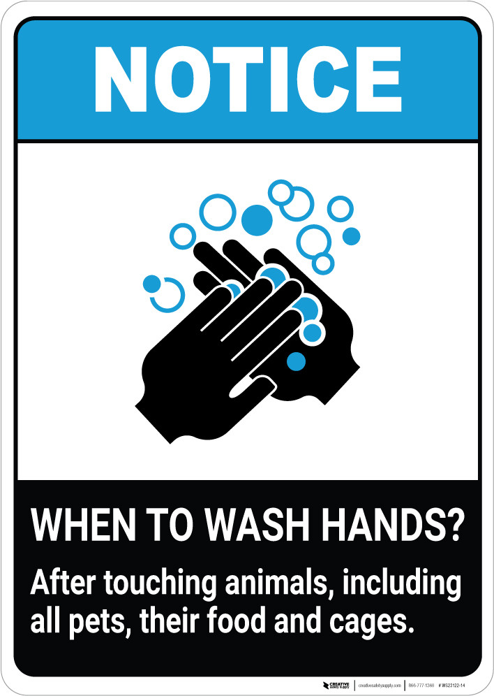 Notice Wash Hands After Touching Animals ANSI Portrait Wall Sign