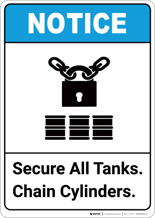 Notice: Secure All Tanks Chain Cylinders ANSI with Icon - Portrait Wall ...