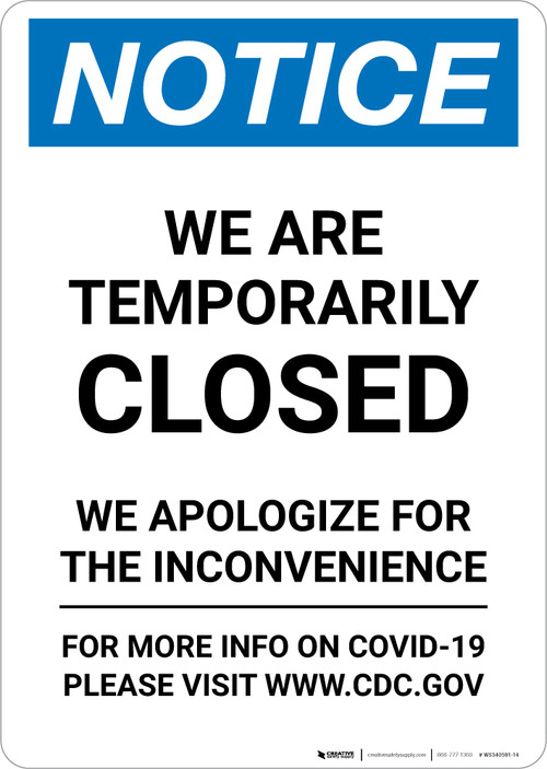 USA CLOSED看板 Notice: We Are Temporarily Closed - We Apologize for the