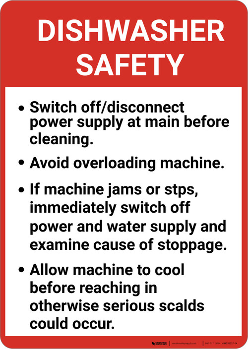 Dishwasher Safety Guidelines Portrait Wall Sign 5S Today