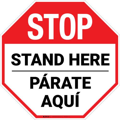 STOP Stand Here Parate Aqui Bilingual Stop Floor Sign 5S Today