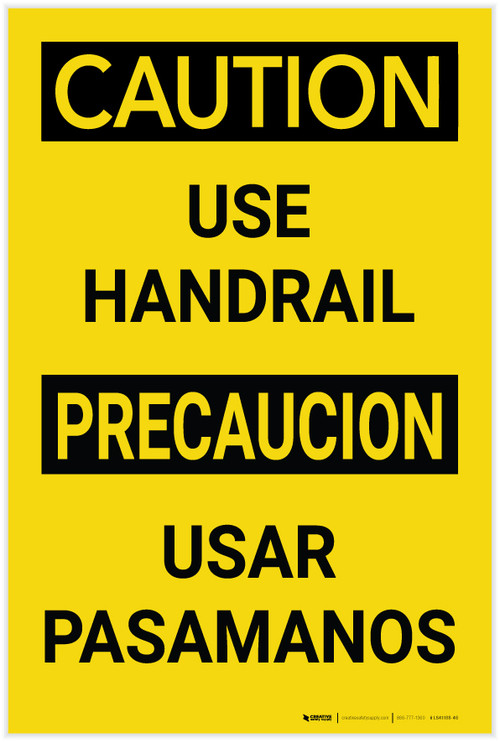 Caution Use Handrail Bilingual Spanish Label Creative Safety Supply