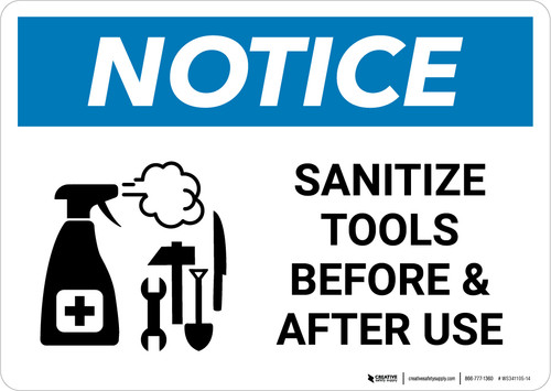 Sign Remove Utensils Notice: Sanitize Tools Before and After Use with Icon Landscape - Wall ...