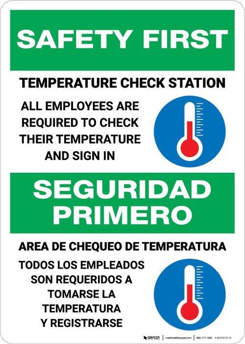 Safety First Temperature Check Zone Sign