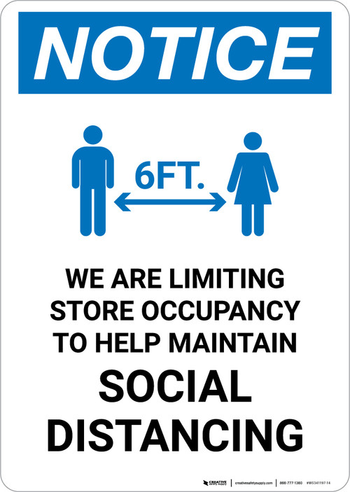 Notice: We Are Limiting Store Occupancy with Icon Portrait - Wall Sign ...