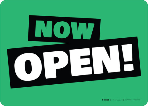Now Open! Green/Black/White Landscape - Wall Sign | 5S Today