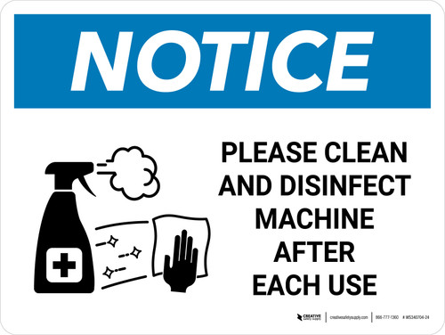 Clean Inspect Detect Sign Notice: Please Clean And Disinfect Machine with Icon Landscape - Wall ...