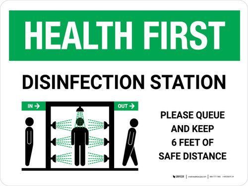 Primary Health Unit Building Sticker Health First: Disinfection Station with Icon Landscape - Wall Sign | 5S ...